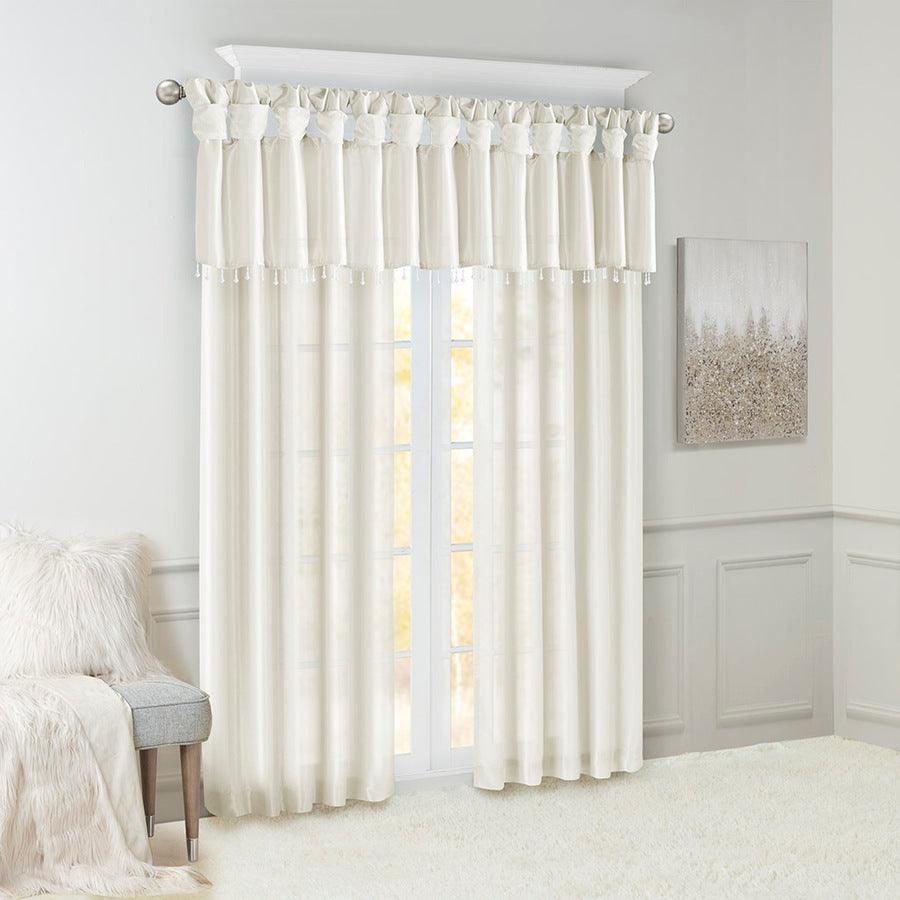 Olliix.com Curtains - Emilia Transitional Lightweight Faux Silk Valance With Beads 50"W x 26"L White