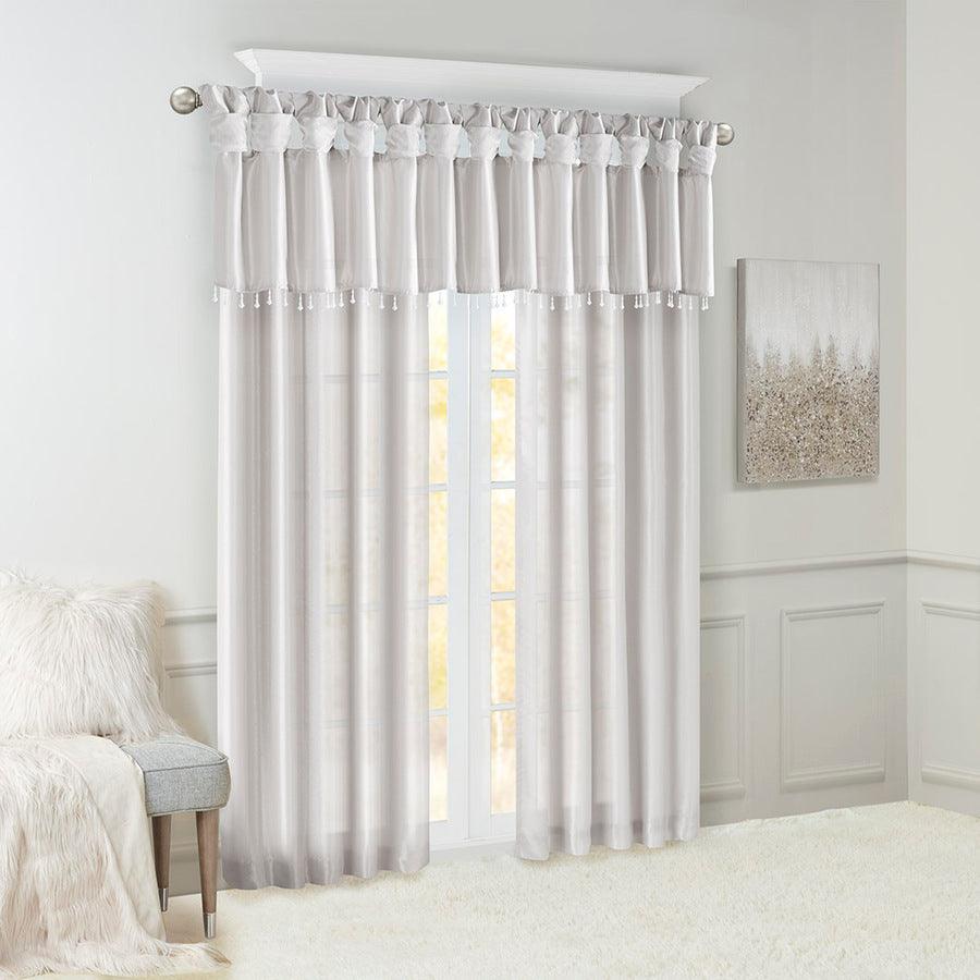 Olliix.com Curtains - Emilia Transitional Lightweight Faux Silk Valance With Beads 50x26" Silver