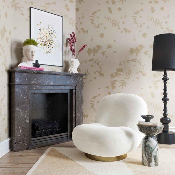 Tov Furniture Accent Chairs - Emily Cream Velvet Swivel Chair