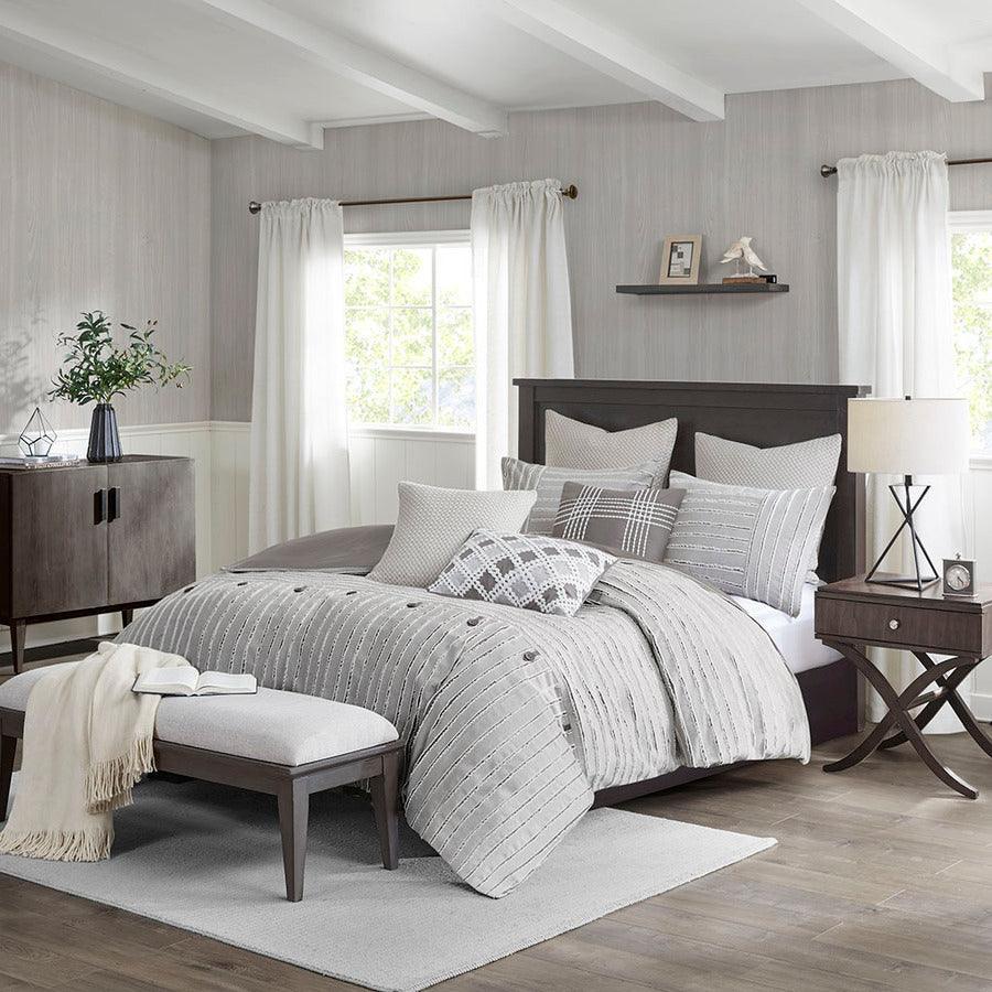 Olliix.com Comforters & Blankets - Essence Casual Cotton Clip Jacquard Comforter Set Gray Queen