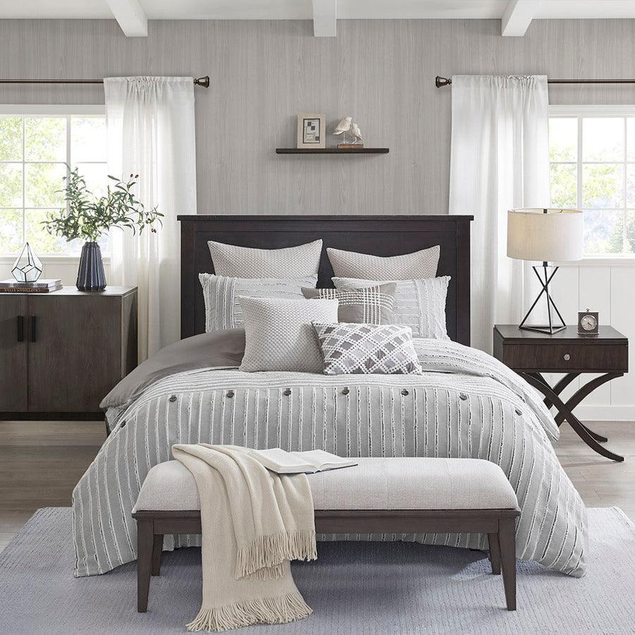 Olliix.com Comforters & Blankets - Essence Casual Cotton Clip Jacquard Comforter Set Gray Queen