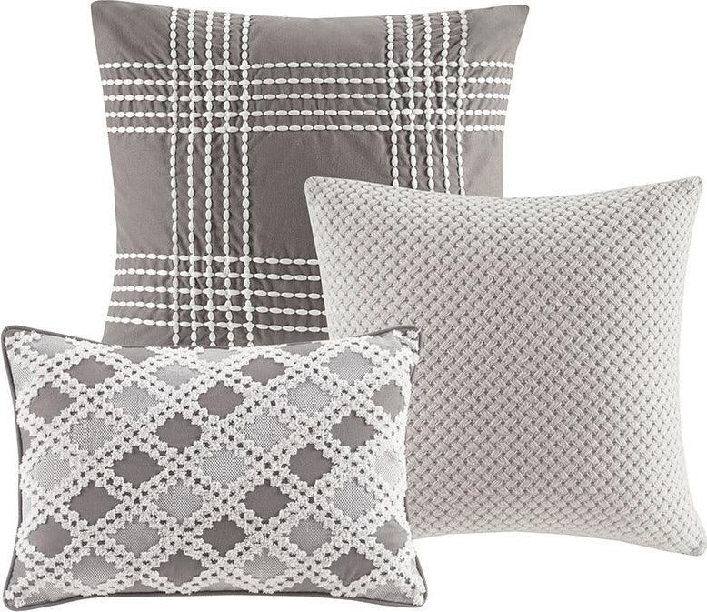 Olliix.com Comforters & Blankets - Essence Casual Cotton Clip Jacquard Comforter Set Gray Queen