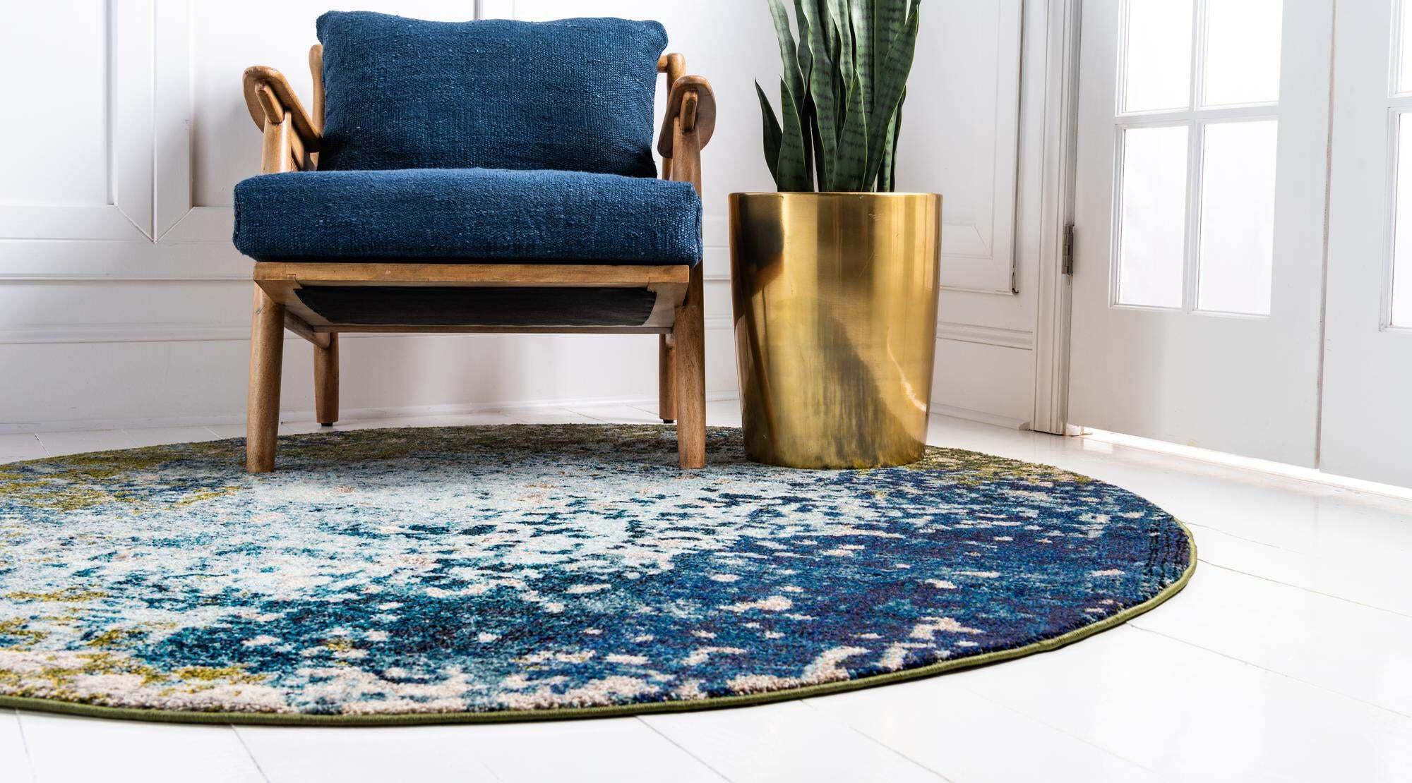 Unique Loom Indoor Rugs - Estrella Abstract 6 Ft Round Rug Blue & Multicolor