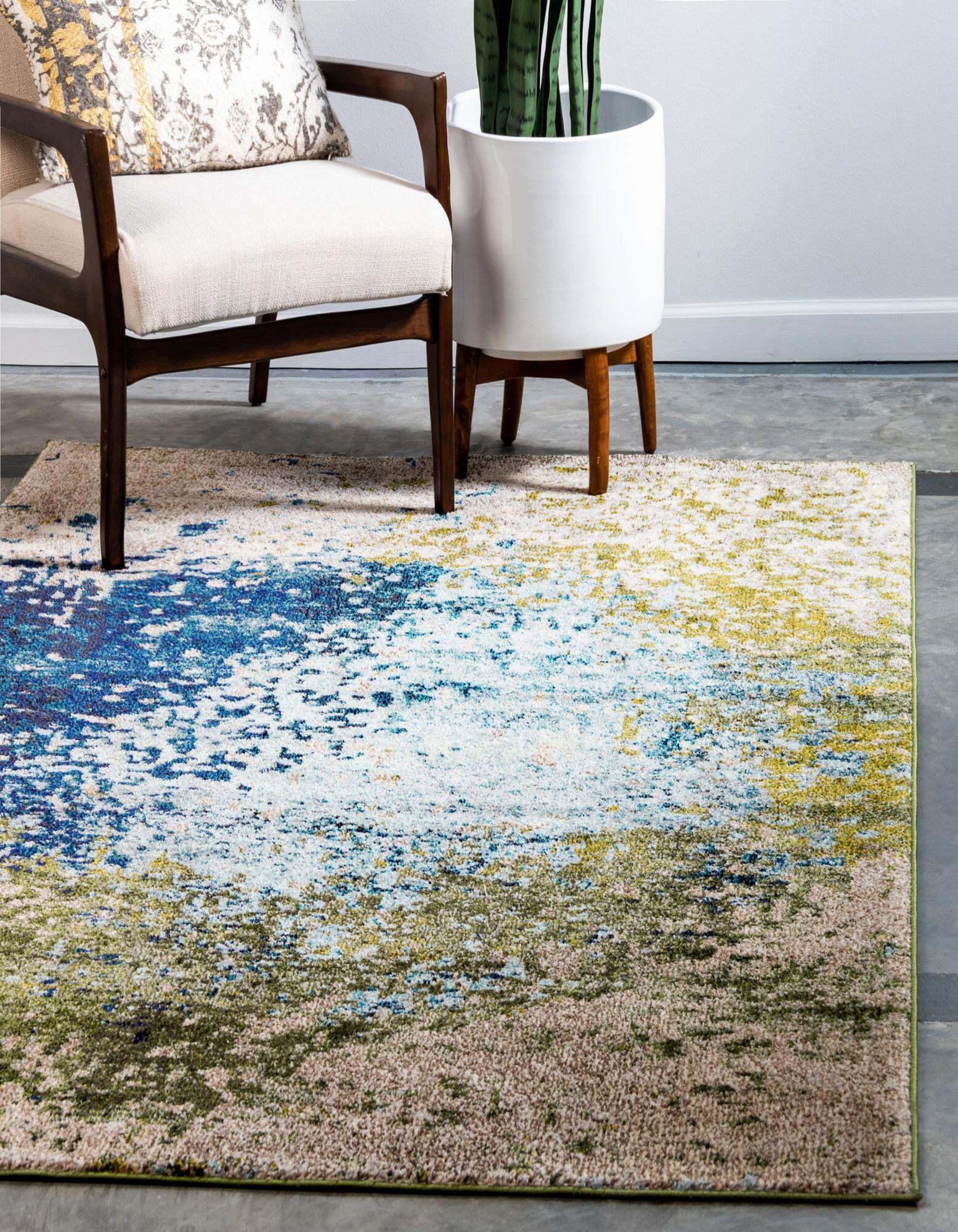 Unique Loom Indoor Rugs - Estrella Abstract Rectangular 8x10 Rug Blue & Beige