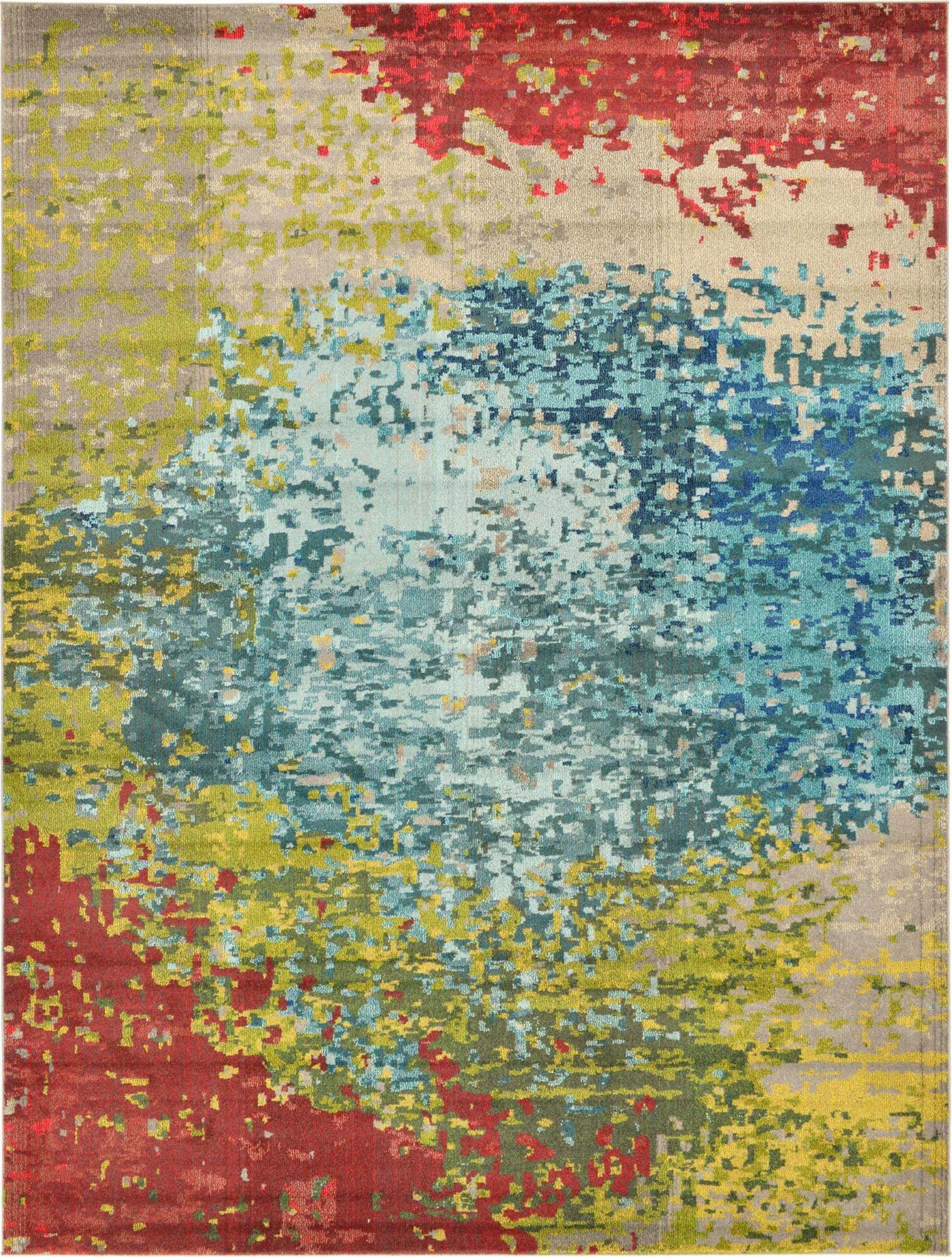 Unique Loom Indoor Rugs - Estrella Abstract Rectangular 9x12 Rug Blue & Beige