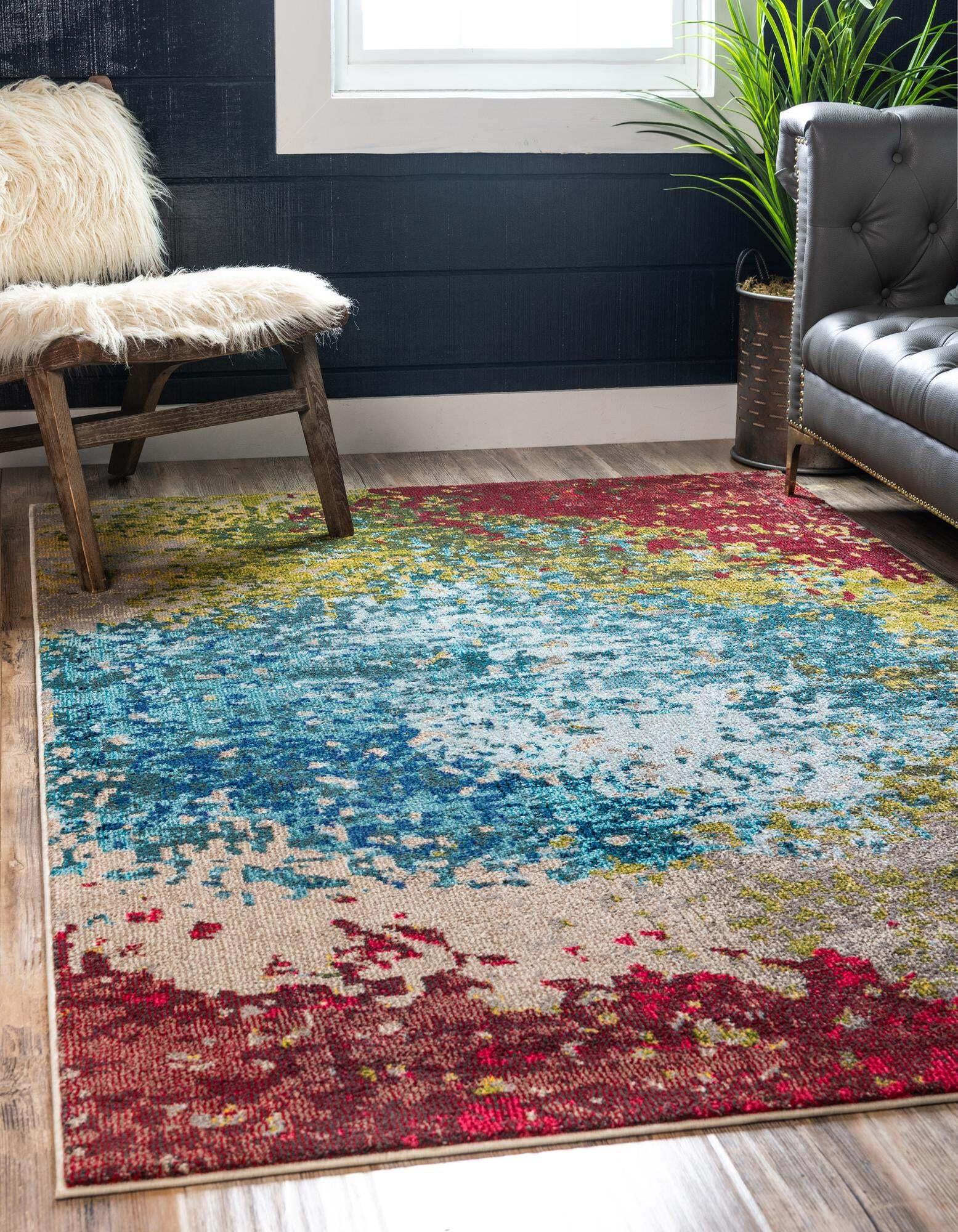 Unique Loom Indoor Rugs - Estrella Abstract Rectangular 9x12 Rug Blue & Beige