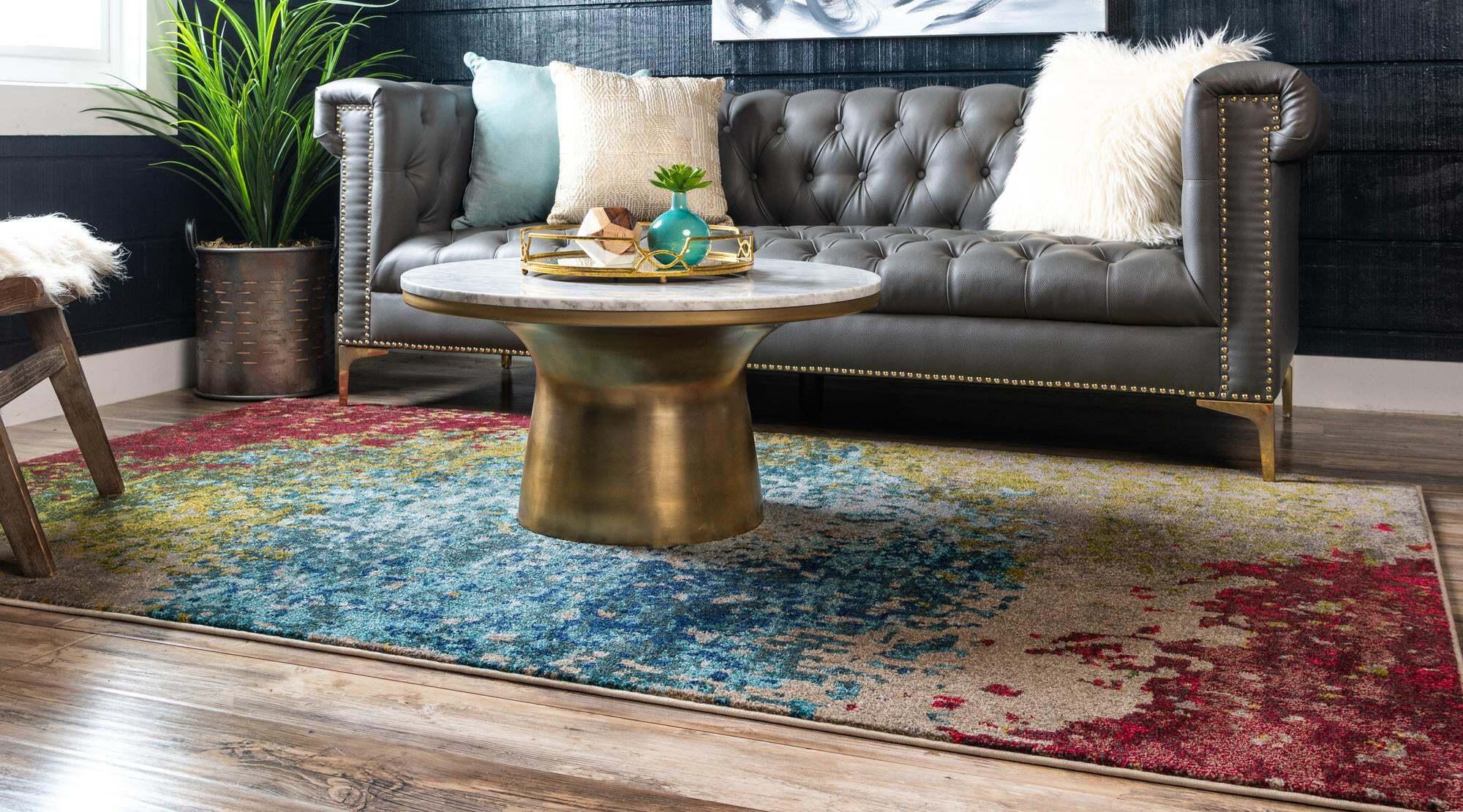 Unique Loom Indoor Rugs - Estrella Abstract Rectangular 9x12 Rug Blue & Beige