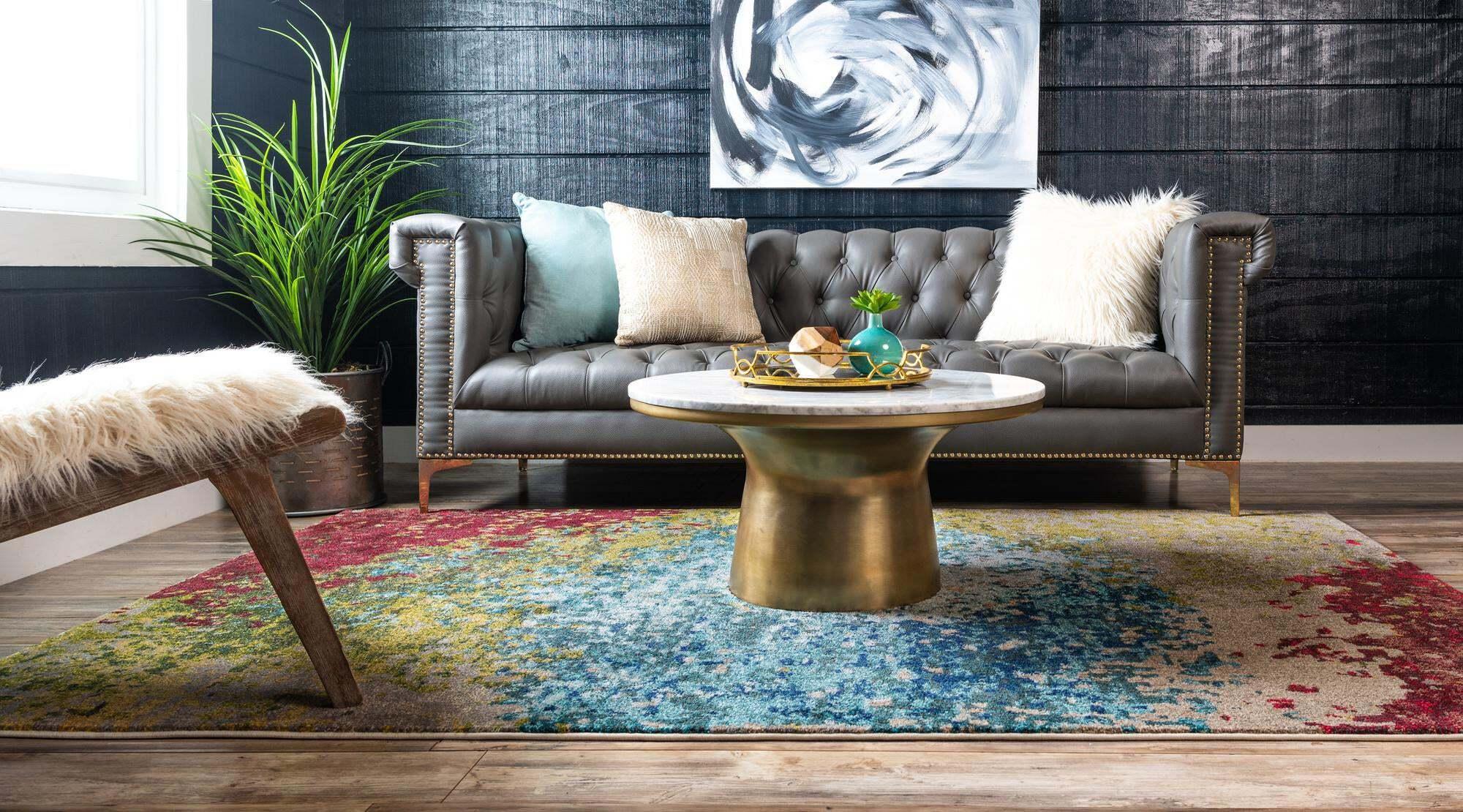 Unique Loom Indoor Rugs - Estrella Abstract Rectangular 9x12 Rug Blue & Beige