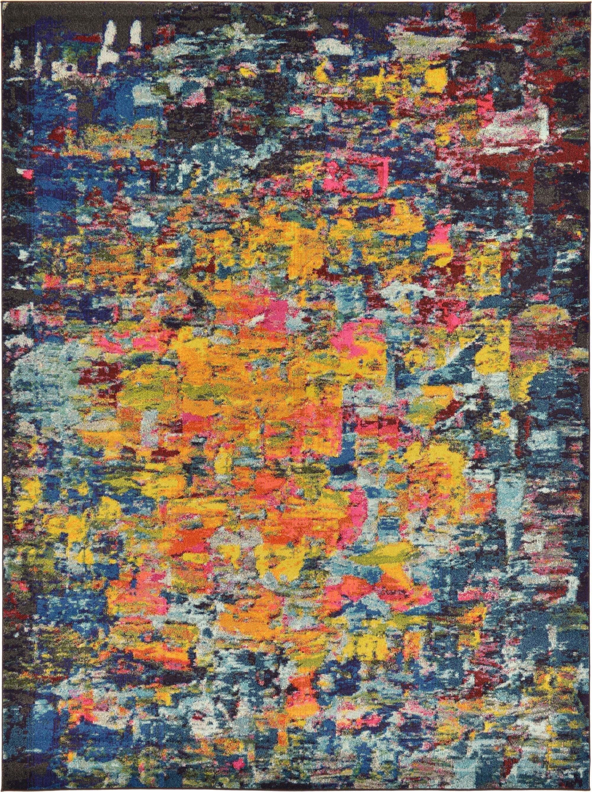 Unique Loom Indoor Rugs - Estrella Abstract Rectangular 9x12 Rug Multi & Navy Blue