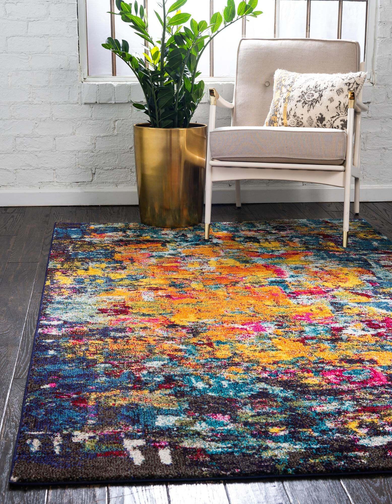 Unique Loom Indoor Rugs - Estrella Abstract Rectangular 9x12 Rug Multi & Navy Blue