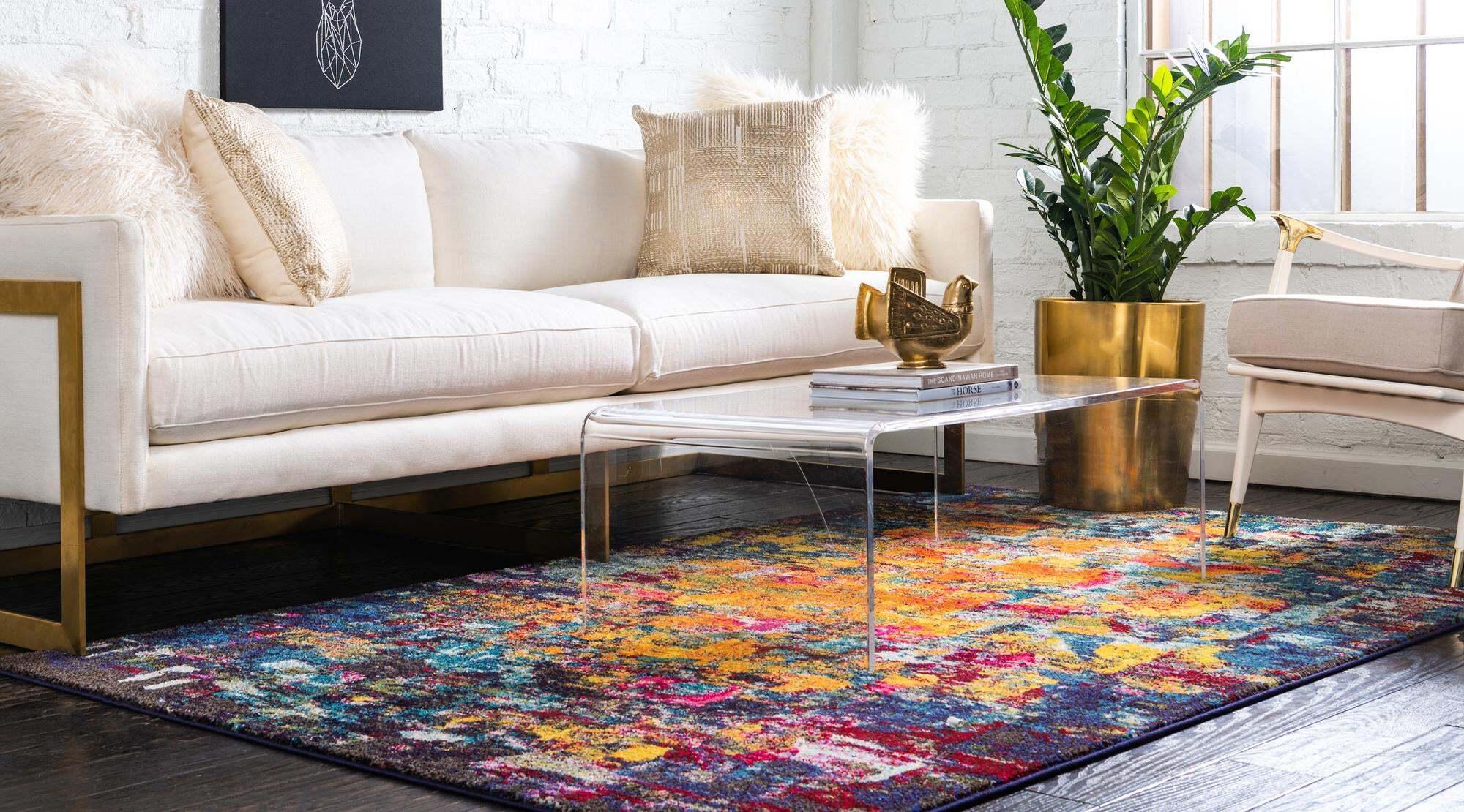 Unique Loom Indoor Rugs - Estrella Abstract Rectangular 9x12 Rug Multi & Navy Blue