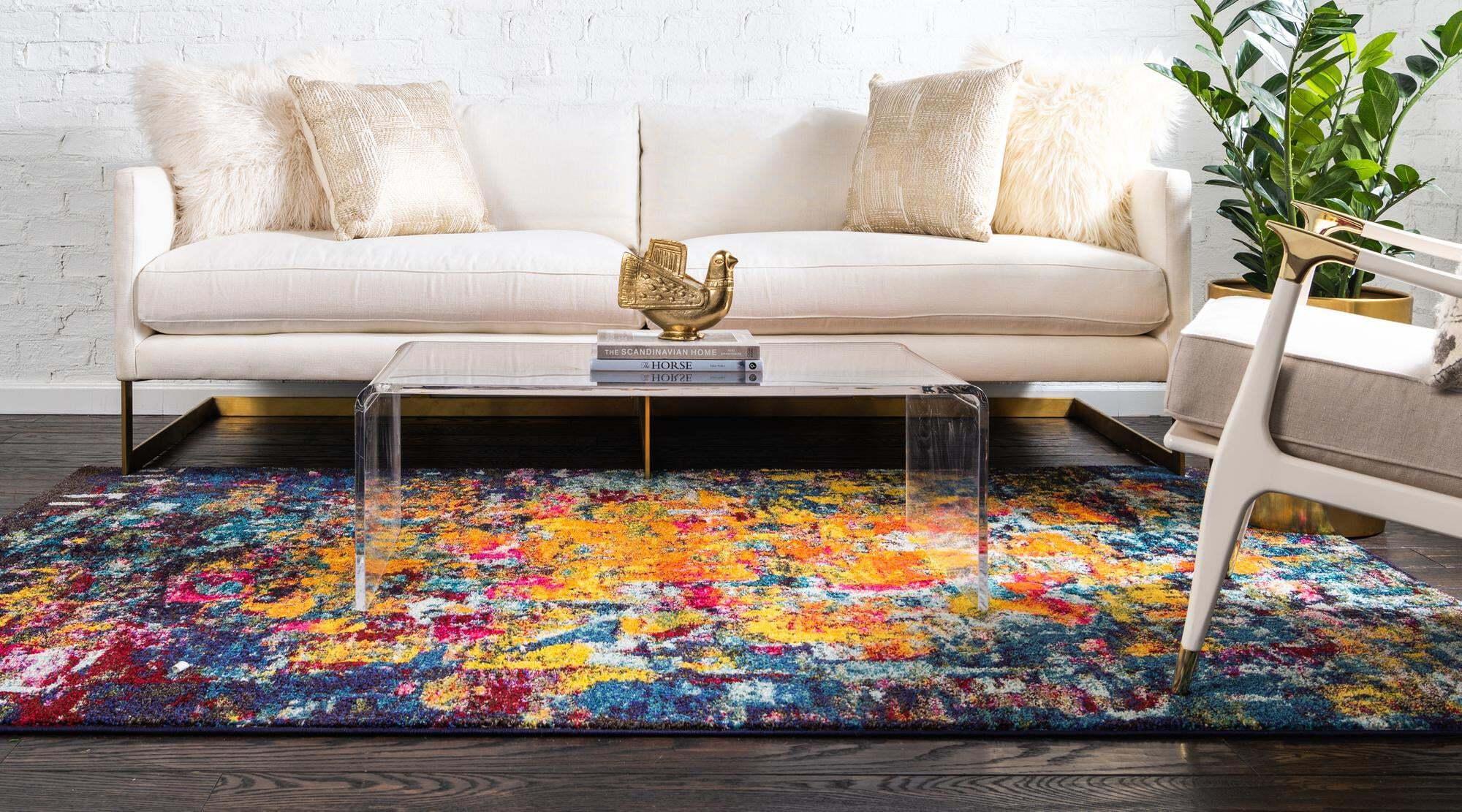 Unique Loom Indoor Rugs - Estrella Abstract Rectangular 9x12 Rug Multi & Navy Blue