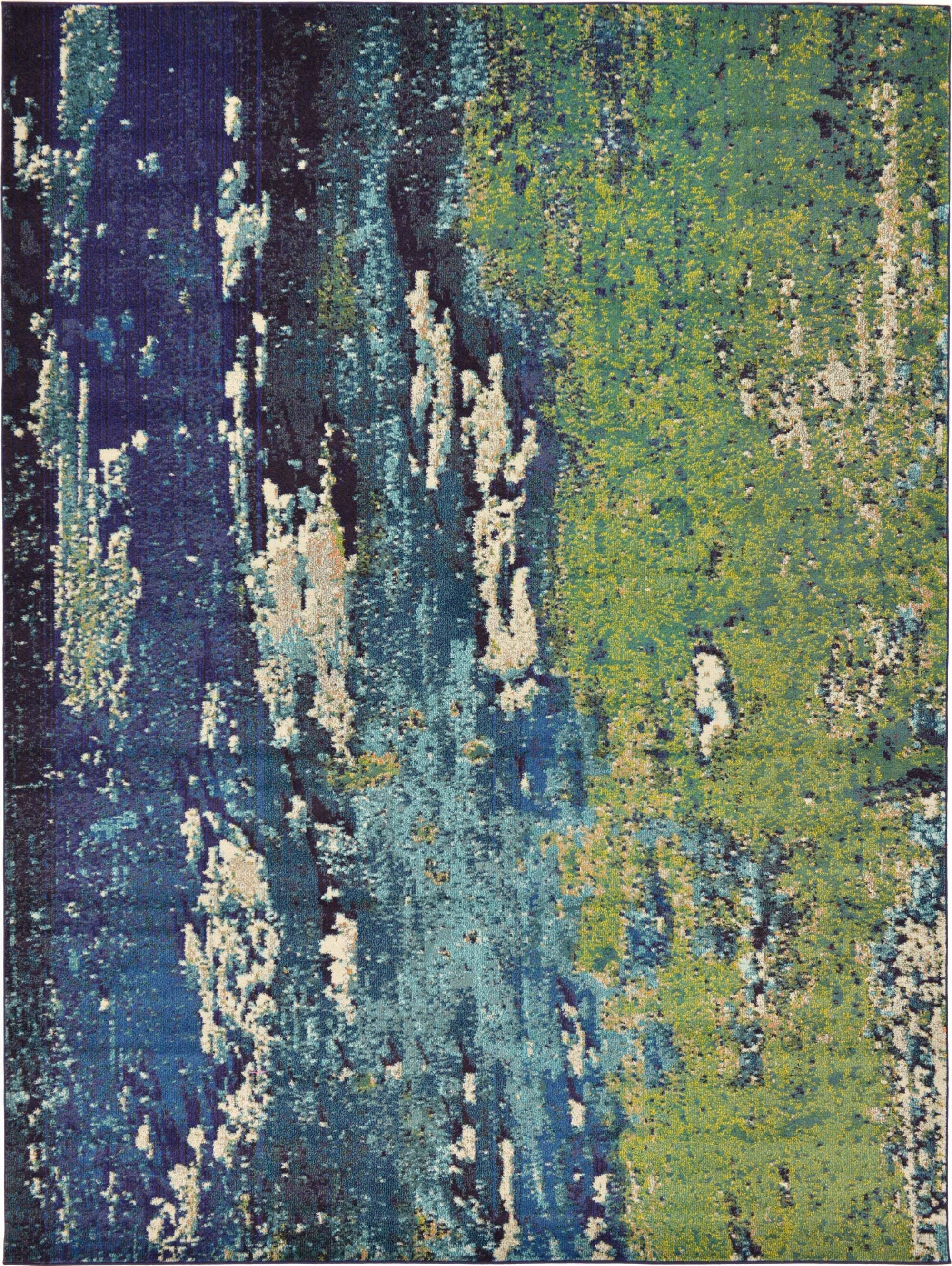 Unique Loom Indoor Rugs - Estrella Abstract Rectangular 9x12 Rug Navy Blue & Green