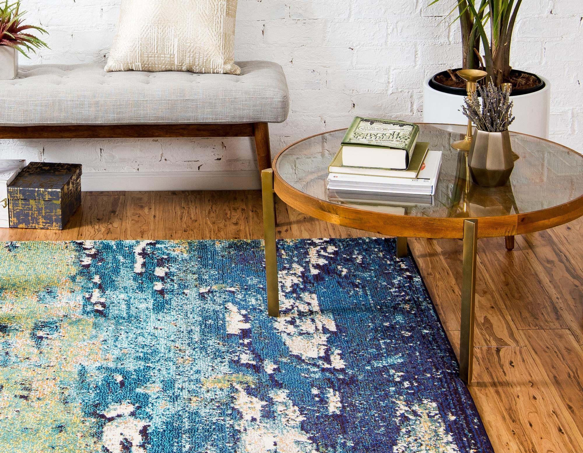 Unique Loom Indoor Rugs - Estrella Abstract Rectangular 9x12 Rug Navy Blue & Green