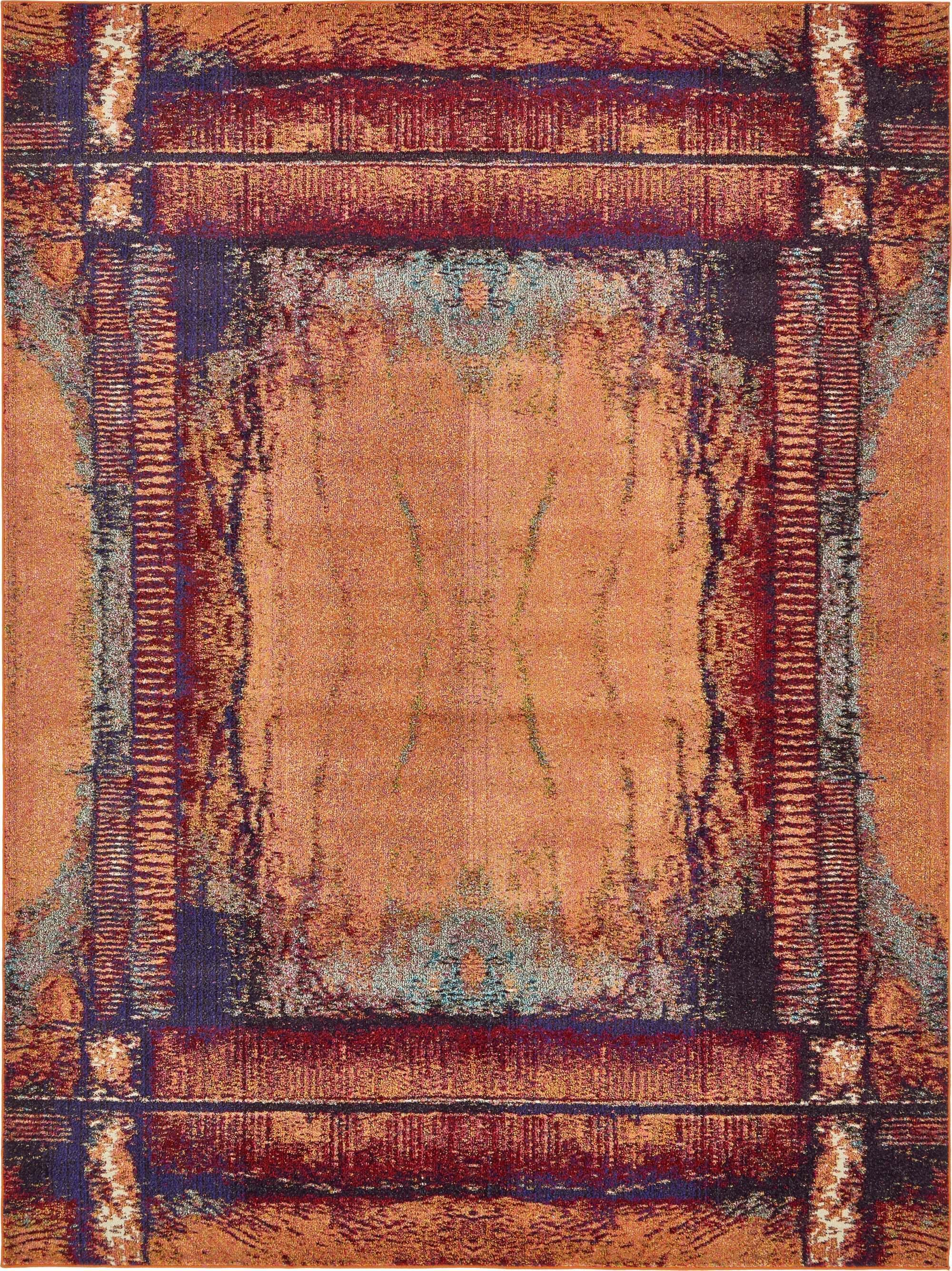 Unique Loom Indoor Rugs - Estrella Abstract Rectangular 9x12 Rug Orange & Black