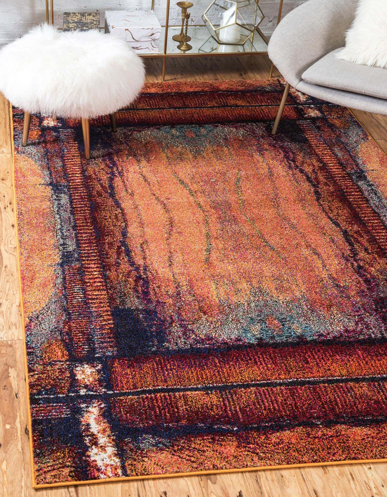 Unique Loom Indoor Rugs - Estrella Abstract Rectangular 9x12 Rug Orange & Black