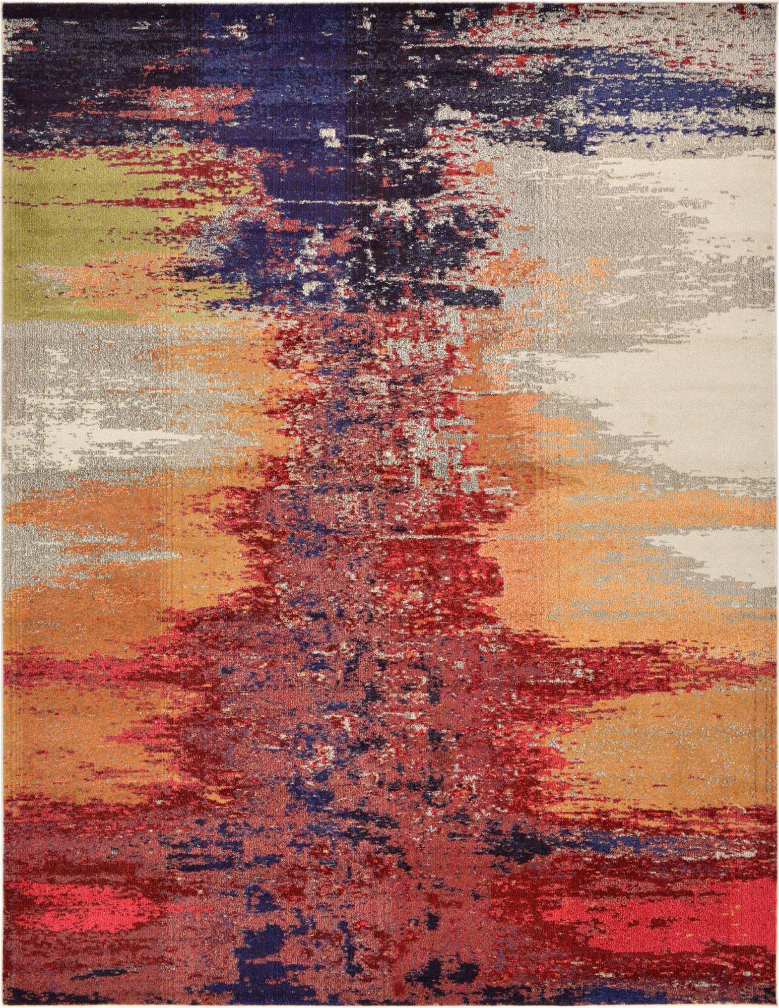 Unique Loom Indoor Rugs - Estrella Abstract Rectangular 9x12 Rug Pink & Navy Blue