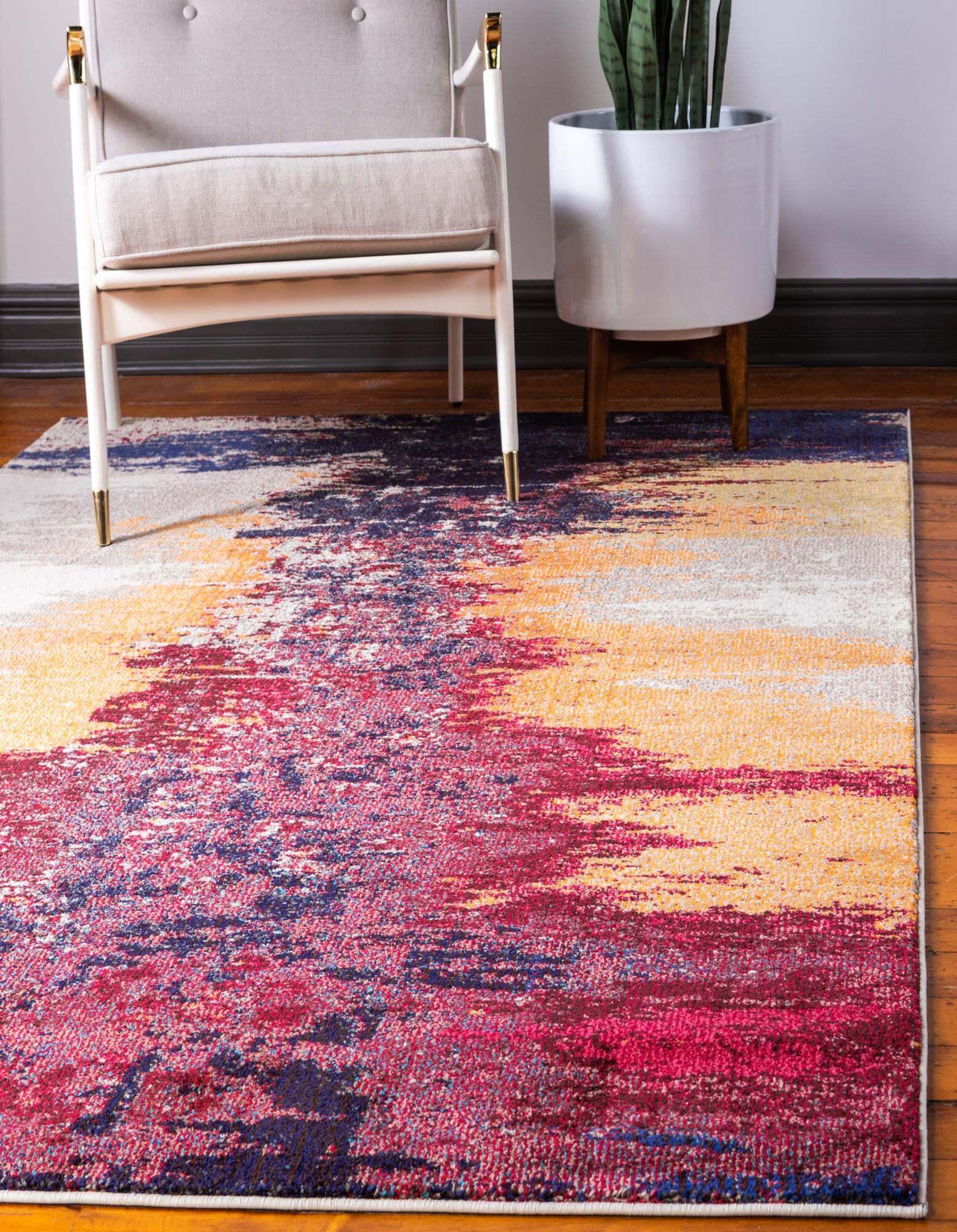 Unique Loom Indoor Rugs - Estrella Abstract Rectangular 9x12 Rug Pink & Navy Blue