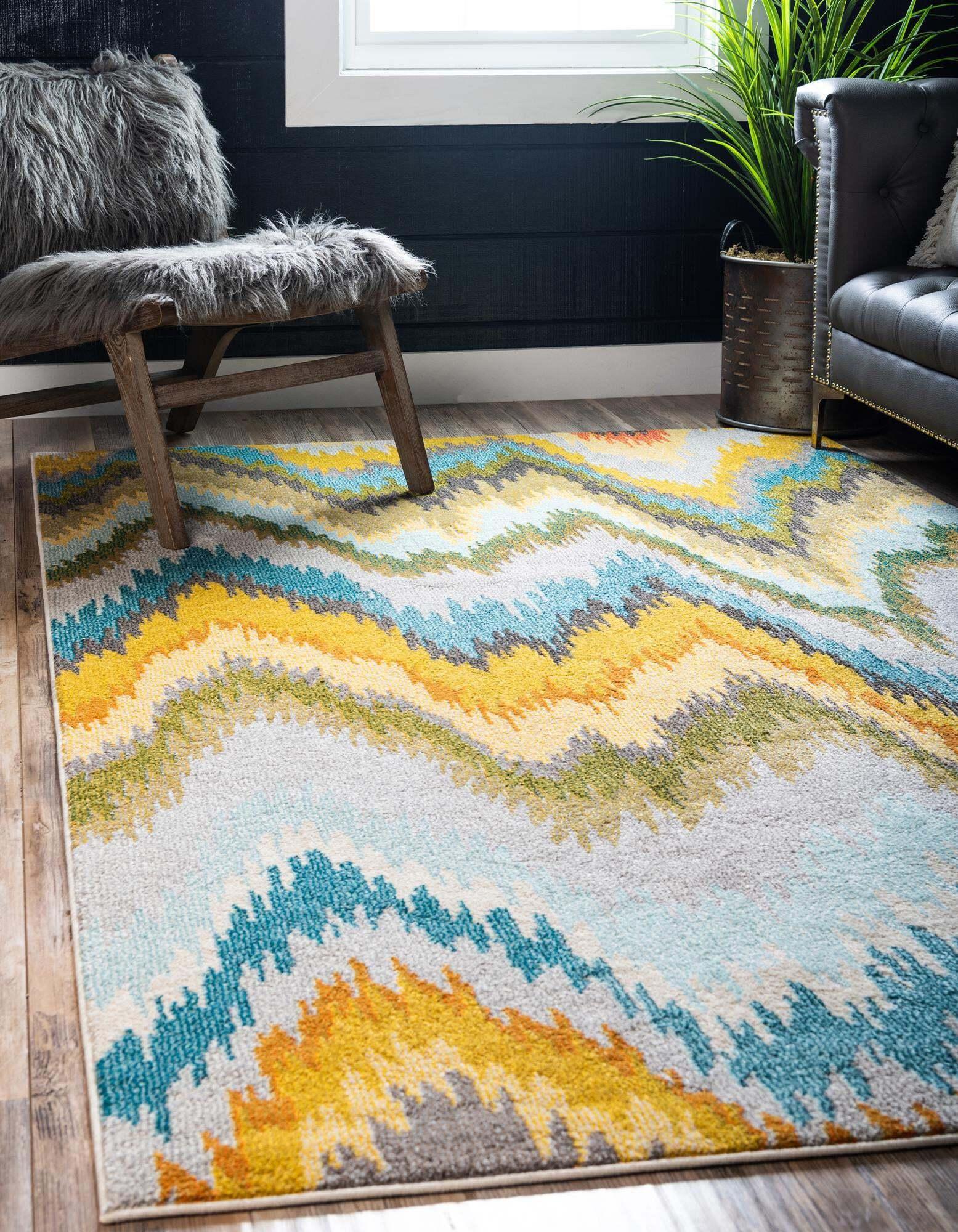 Unique Loom Indoor Rugs - Estrella Chevron Rectangular 9x12 Rug Multi & Blue