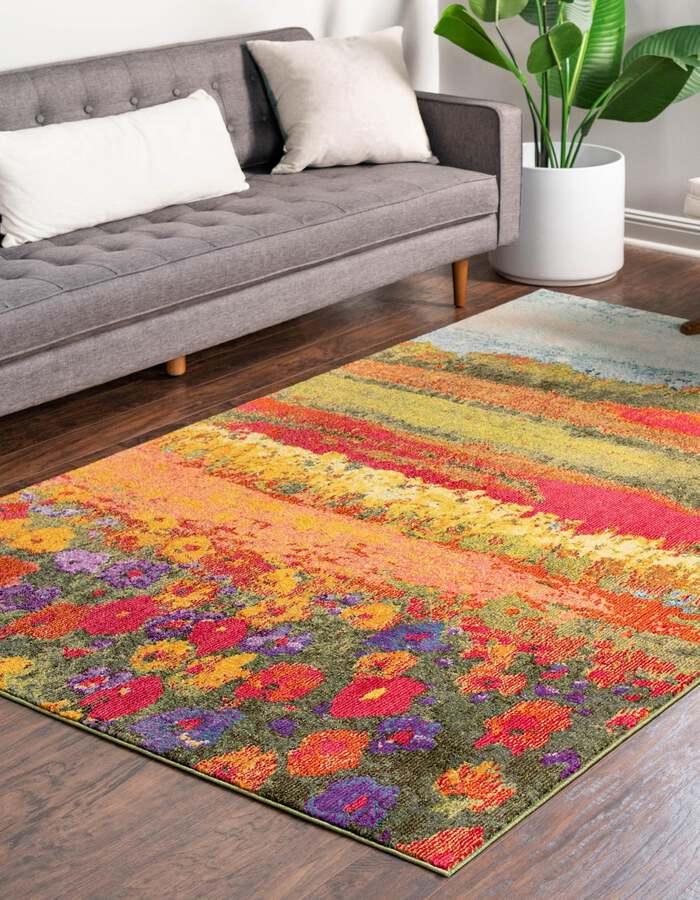 Unique Loom Indoor Rugs - Estrella Floral Palace Multi & Green