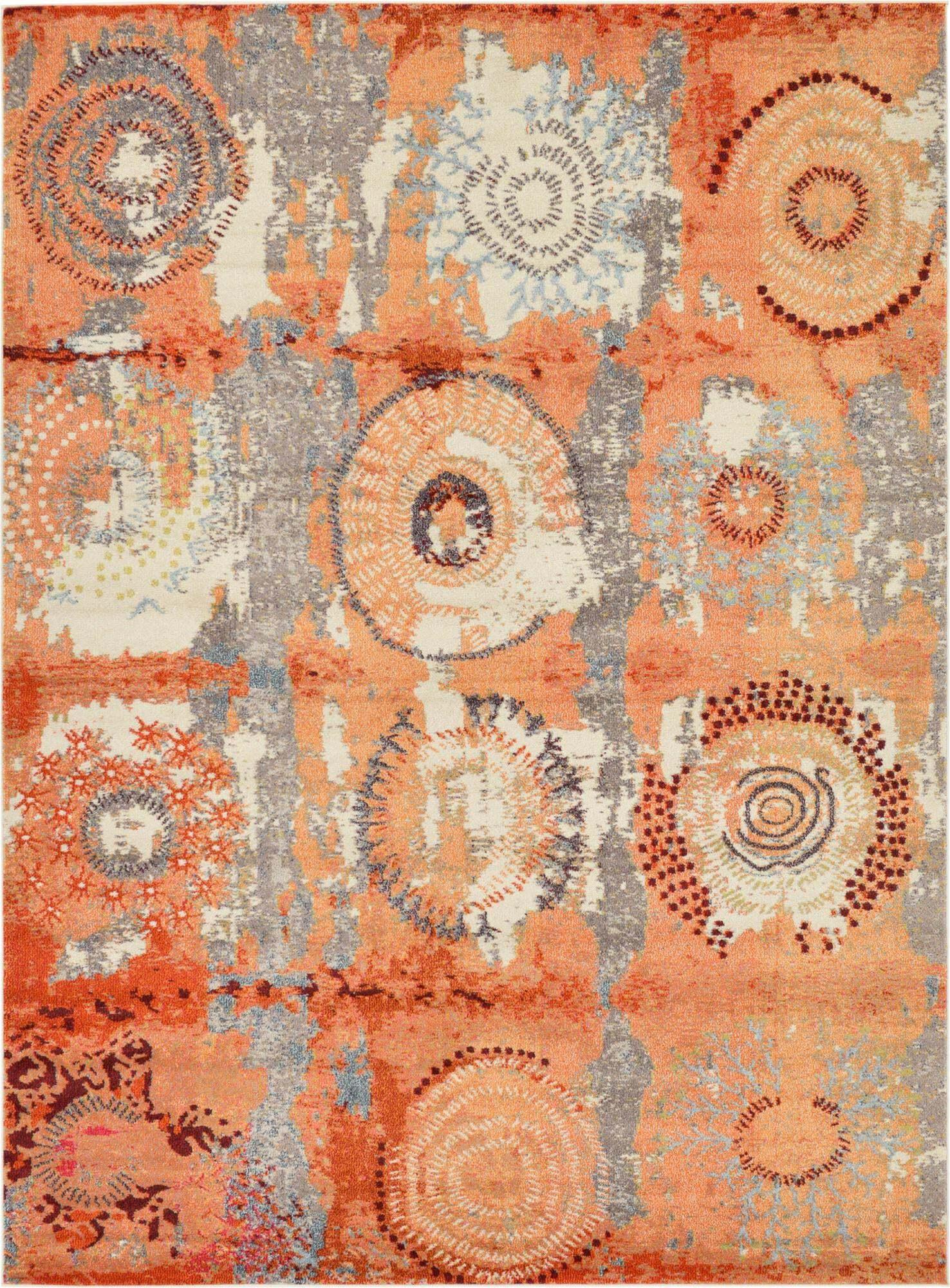 Unique Loom Indoor Rugs - Estrella Geometric Rectangular 8x11 Rug Orange & Beige