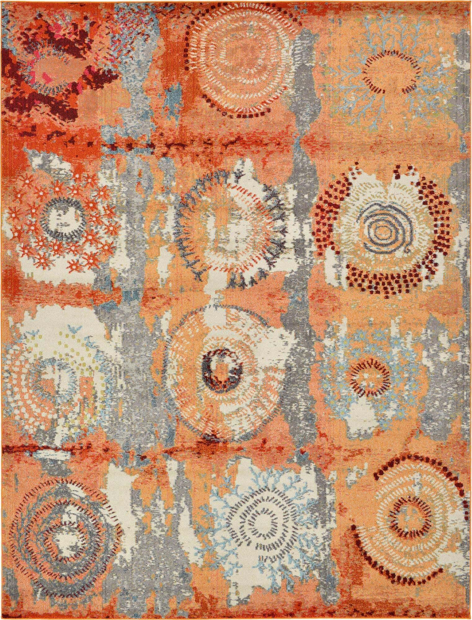 Unique Loom Indoor Rugs - Estrella Geometric Rectangular 9x12 Rug Orange & Beige