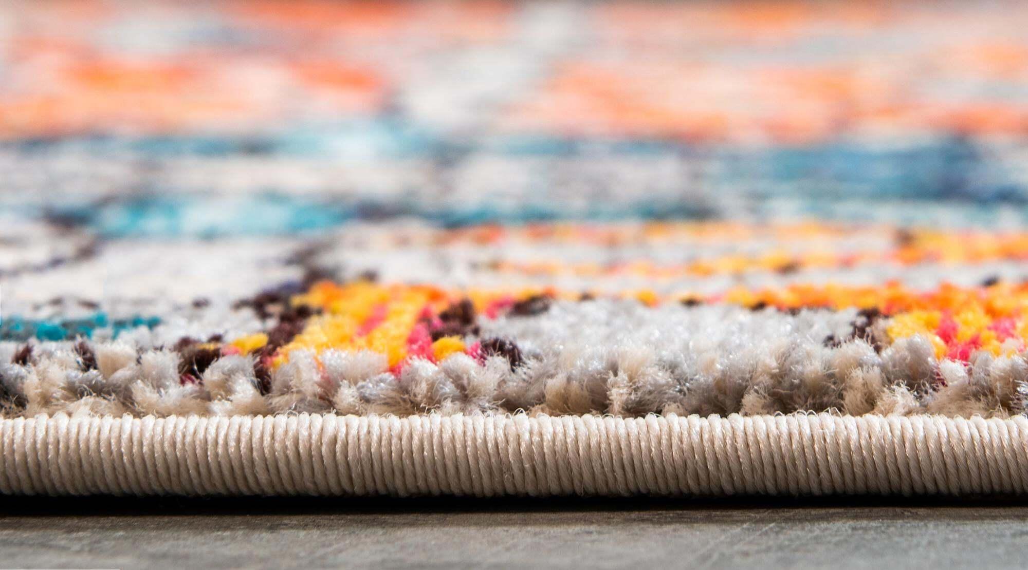 Unique Loom Indoor Rugs - Estrella Geometric Rectangular 9x12 Rug Orange & Blue