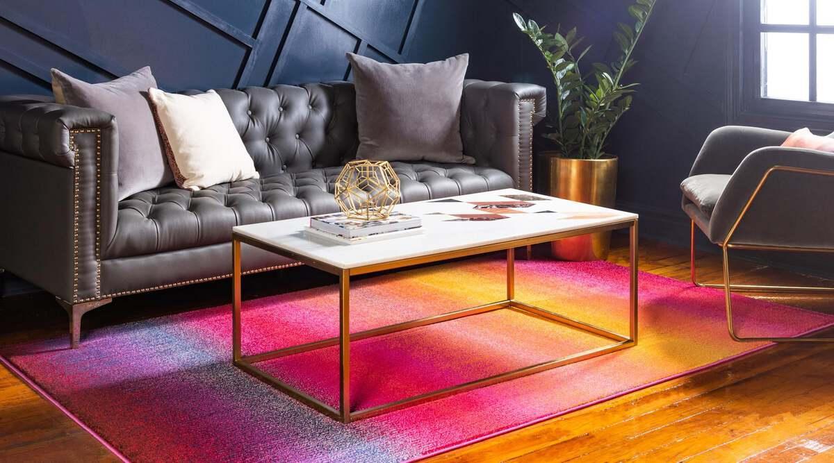 Unique Loom Indoor Rugs - Estrella Gradient Palace Pink & Gold