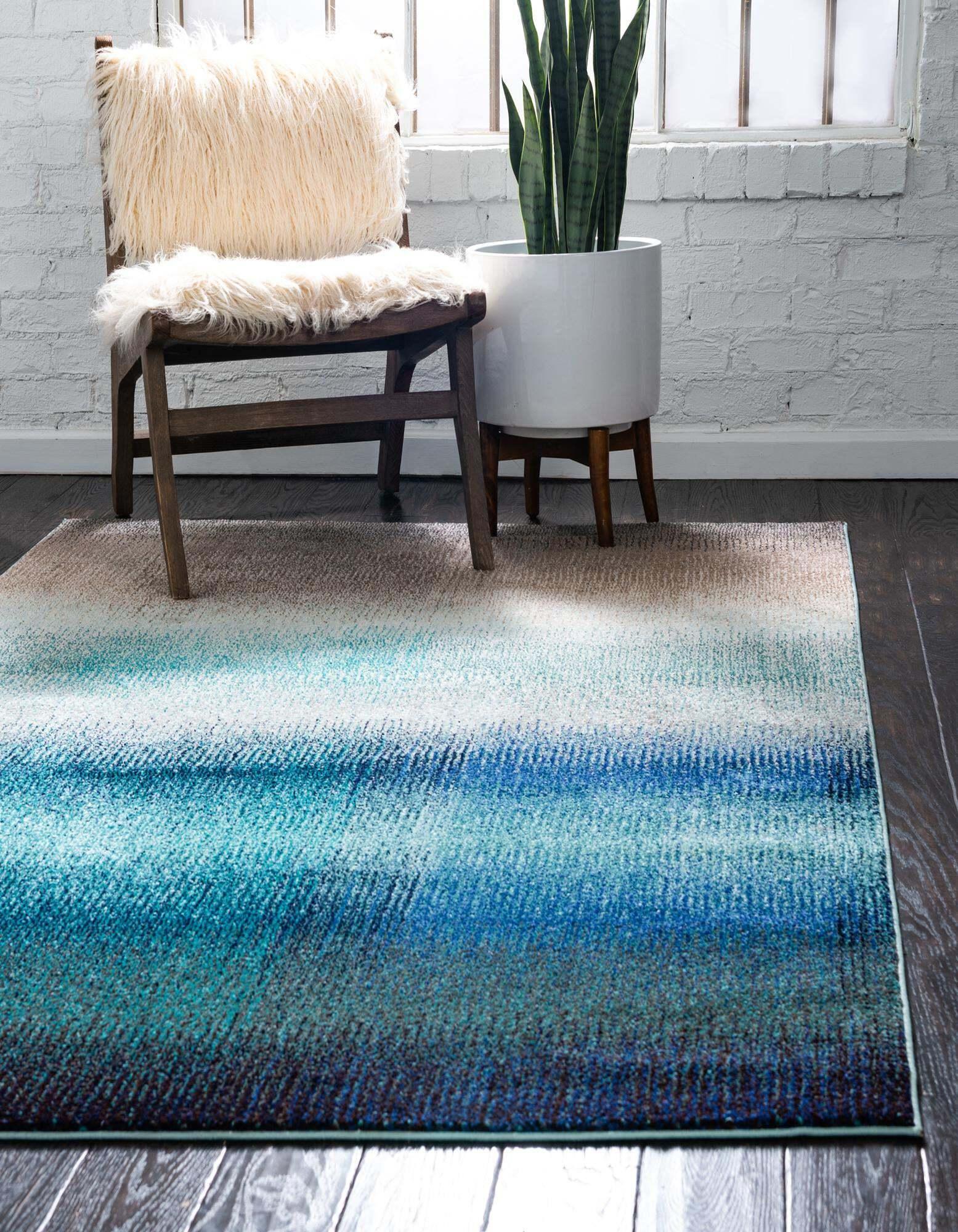Unique Loom Indoor Rugs - Estrella Gradient Rectangular 8x11 Rug Blue & Beige