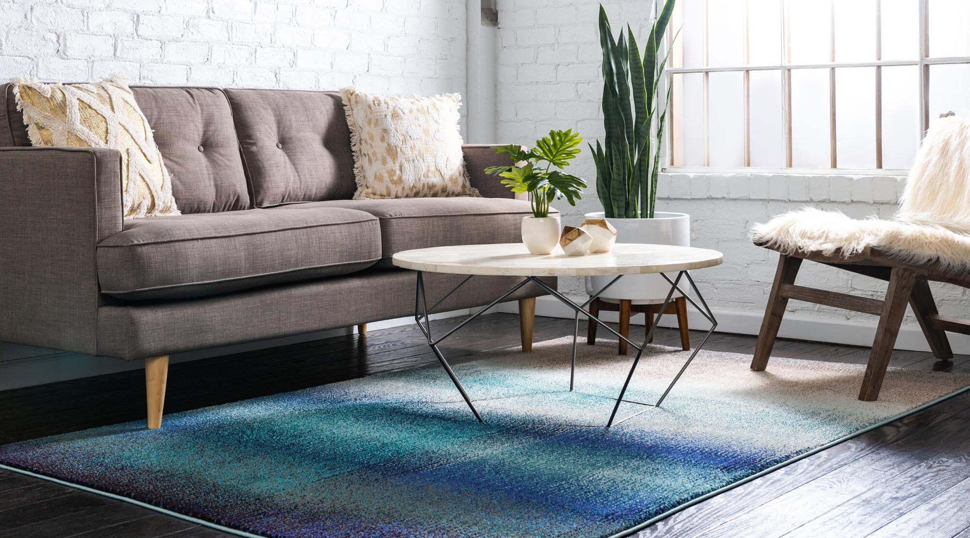 Unique Loom Indoor Rugs - Estrella Gradient Rectangular 9x12 Rug Blue & Beige