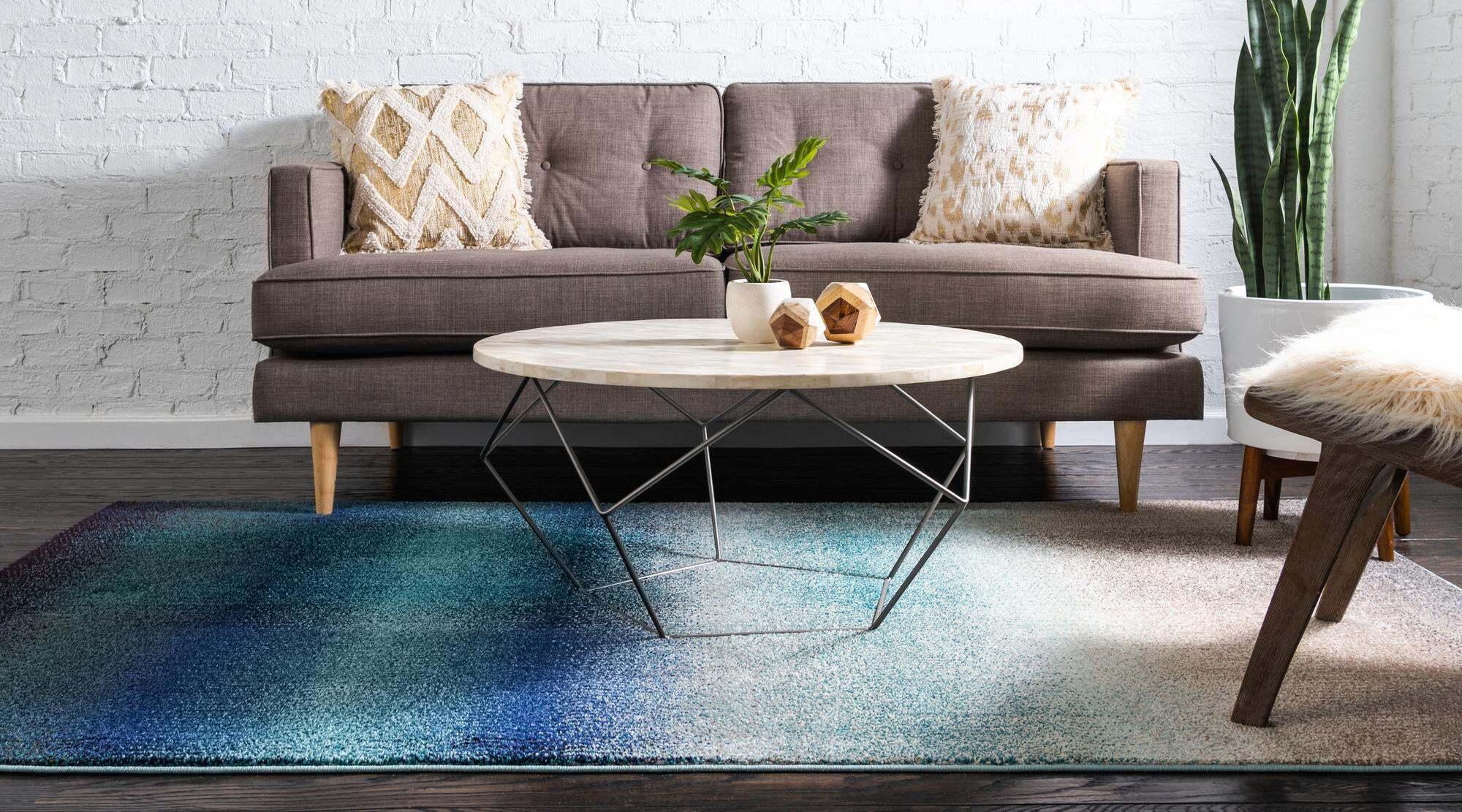 Unique Loom Indoor Rugs - Estrella Gradient Rectangular 9x12 Rug Blue & Beige