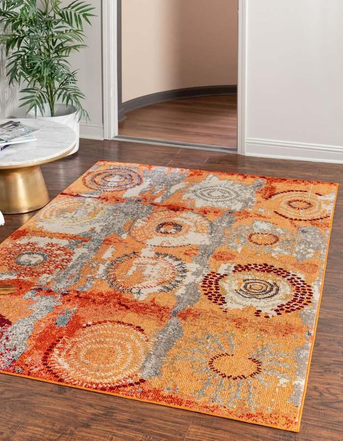 Unique Loom Indoor Rugs - Estrella Modern Palace Rectangular Rug Orange