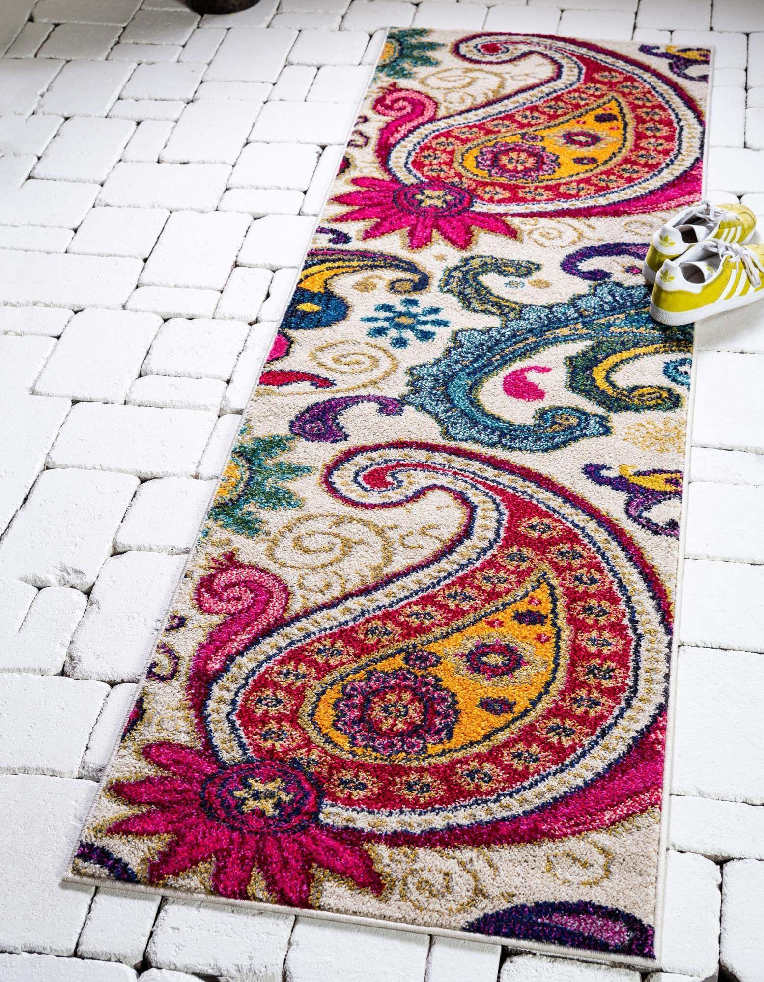 Unique Loom Indoor Rugs - Estrella Paisley 6 Ft Runner Rug Beige & Multicolor