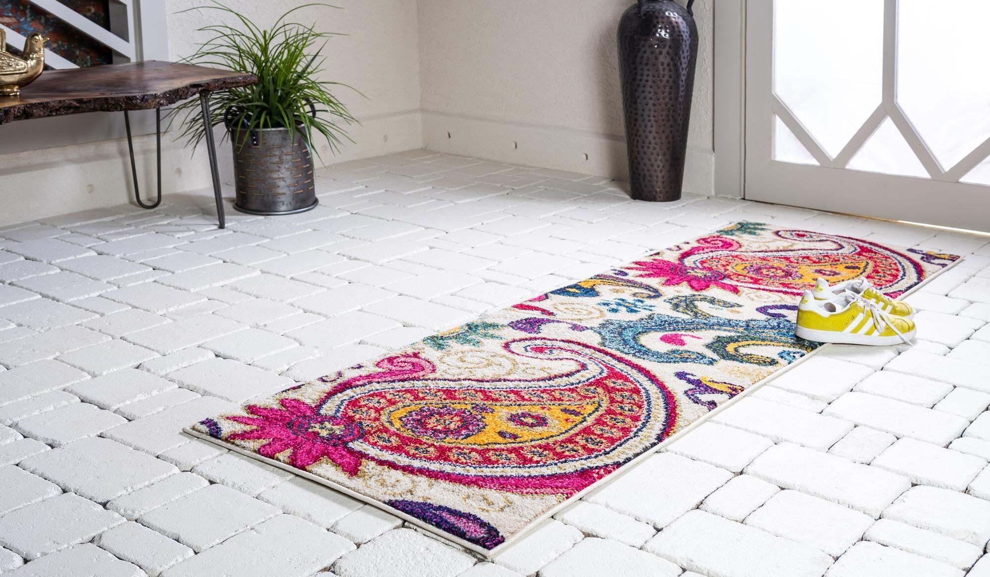Unique Loom Indoor Rugs - Estrella Paisley 6 Ft Runner Rug Beige & Multicolor