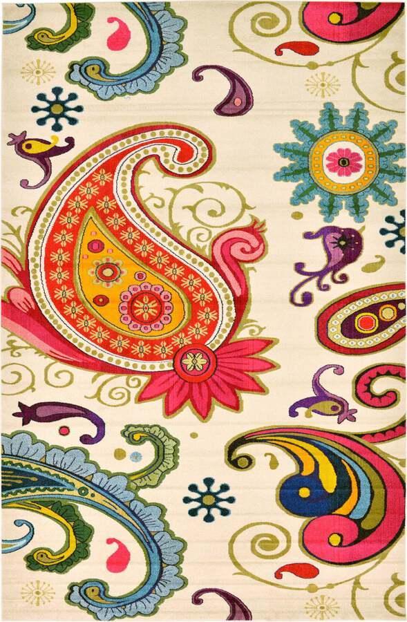 Unique Loom Indoor Rugs - Estrella Paisley Palace Beige & Pink