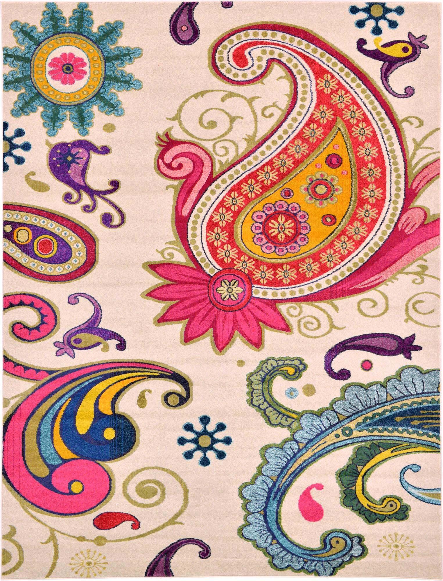 Unique Loom Indoor Rugs - Estrella Paisley Rectangular 9x12 Rug Beige & Pink