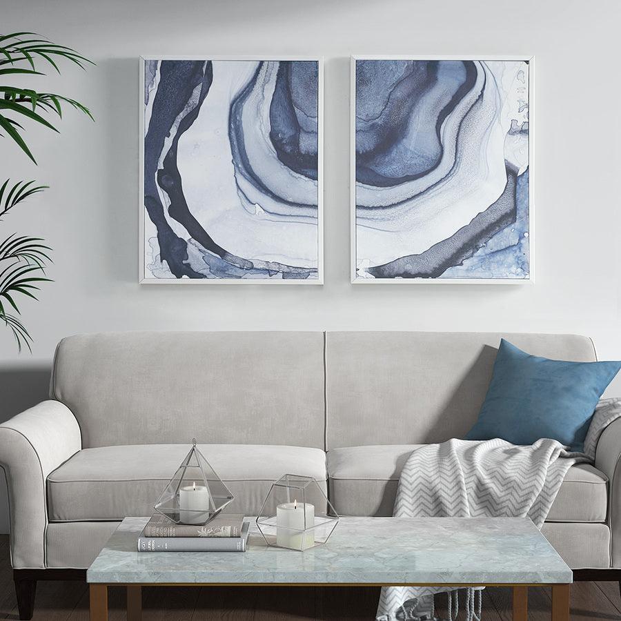 Olliix.com Wall Paintings - Ethereal Printed Framed Canvas Blue ( Set of 2 )