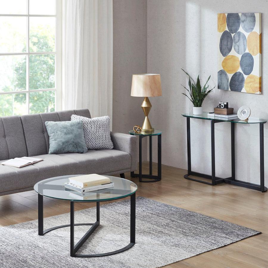 Olliix.com Side & End Tables - Evan Round Glass Accent End Table Black
