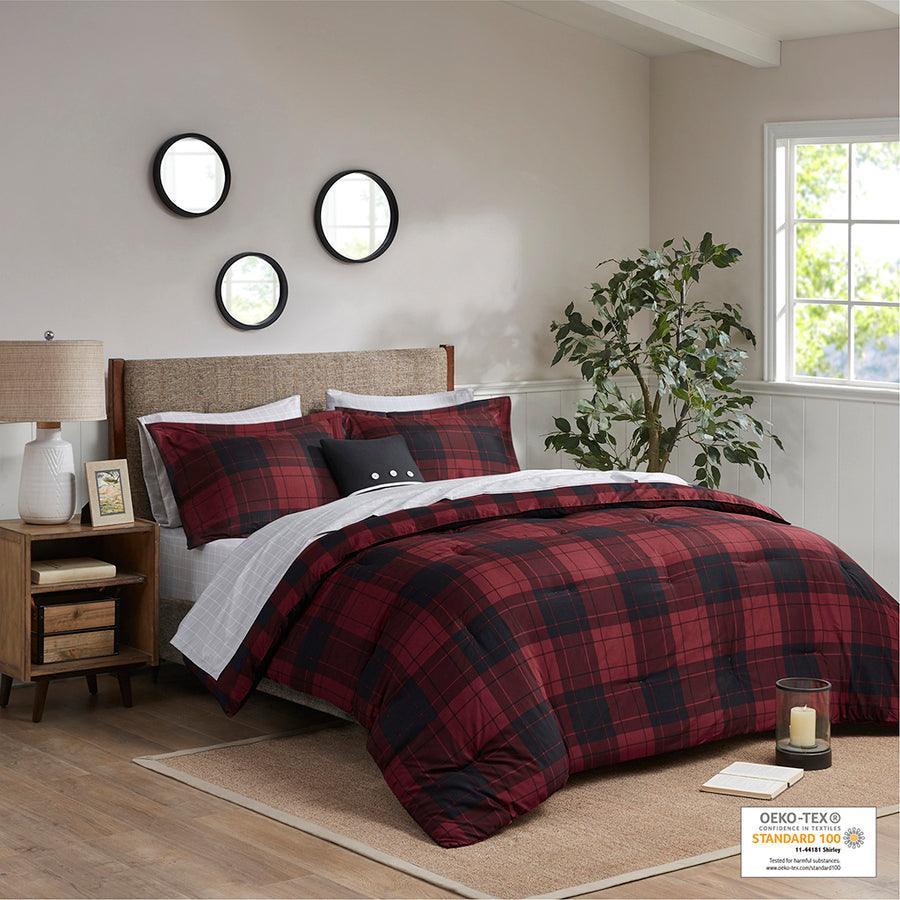 Olliix.com Comforters & Blankets - Everest Modern Reversible Complete bedding Set Red Plaid King
