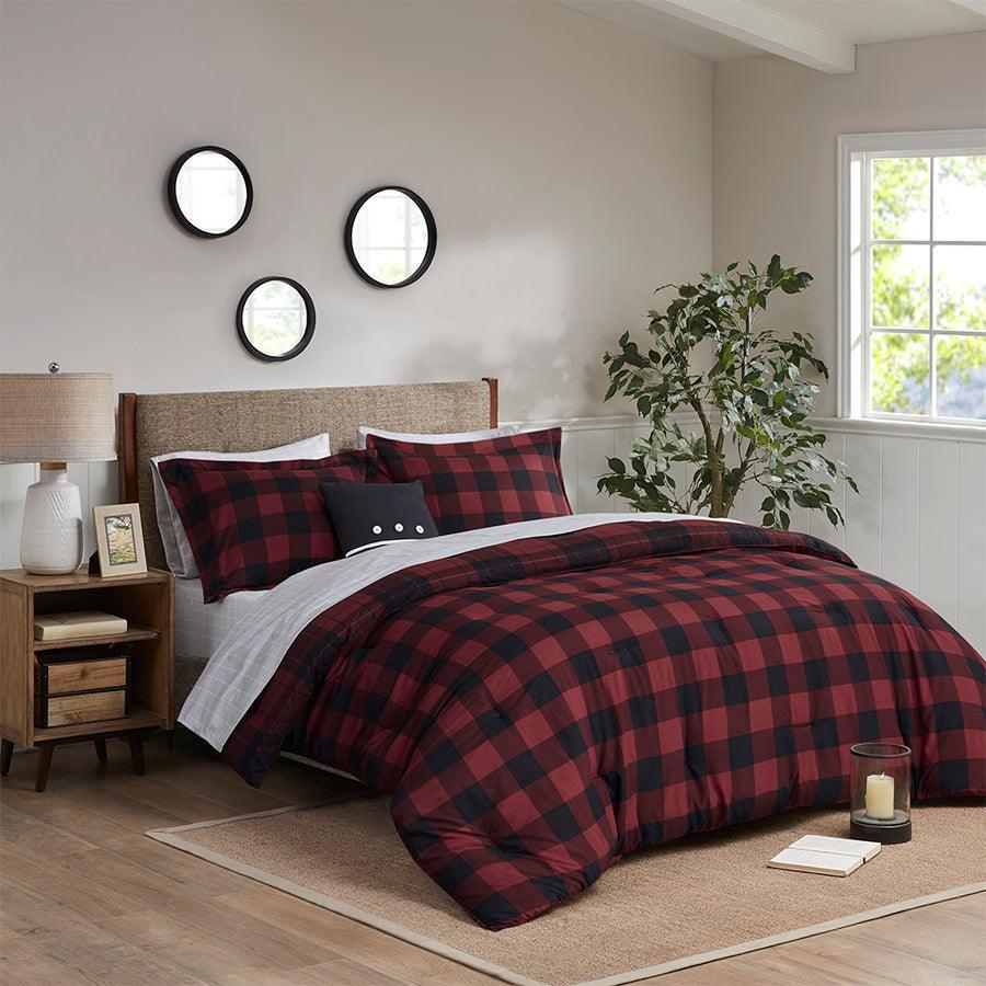 Olliix.com Comforters & Blankets - Everest Modern Reversible Complete bedding Set Red Plaid King