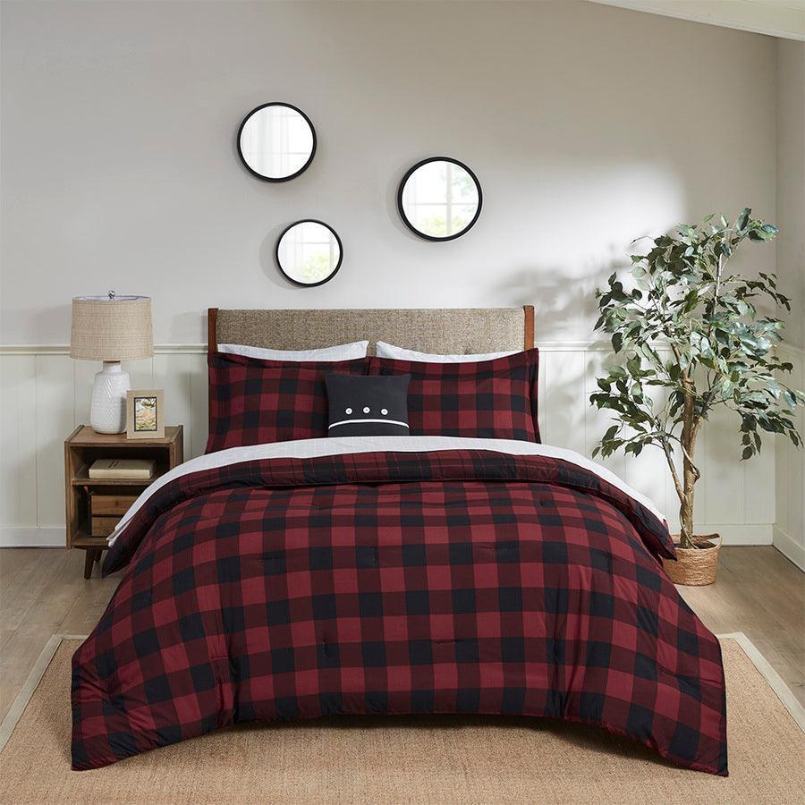 Olliix.com Comforters & Blankets - Everest Modern Reversible Complete bedding Set Red Plaid King