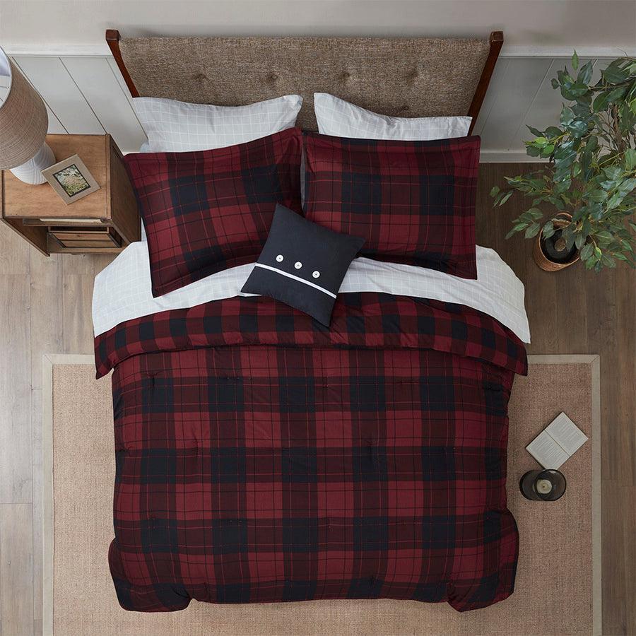Olliix.com Comforters & Blankets - Everest Modern Reversible Complete bedding Set Red Plaid King