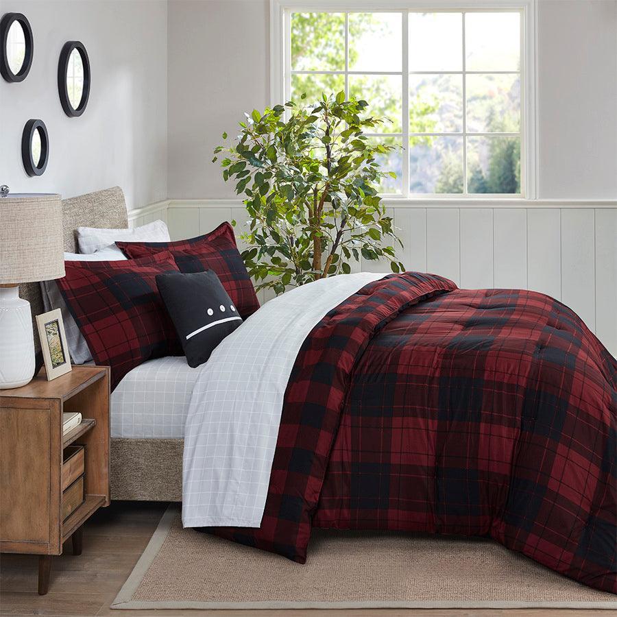 Olliix.com Comforters & Blankets - Everest Modern Reversible Complete bedding Set Red Plaid King