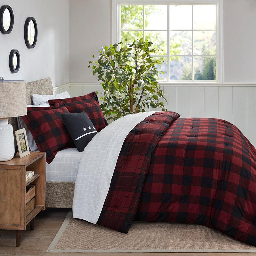 Olliix.com Comforters & Blankets - Everest Modern Reversible Complete bedding Set Red Plaid King