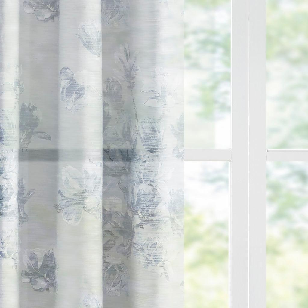 Olliix.com Curtains - Evian 85 H Printed Floral Cotton Panel with Removable Total Blackout Liner Blue