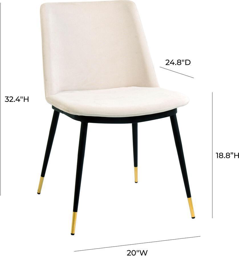 Tov Furniture Dining Chairs - Evora Cream Velvet Chair - Gold Legs (Set of 2)