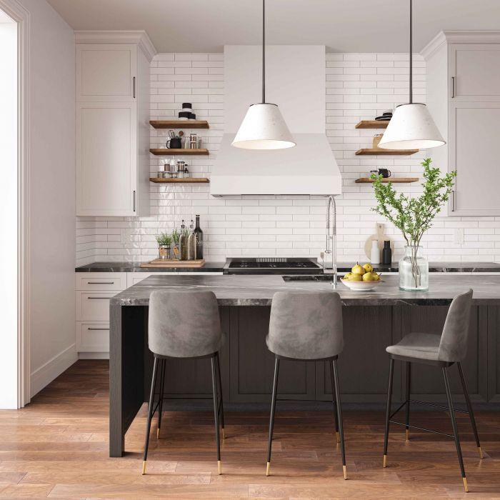Tov Furniture Barstools - Evora Gray Velvet Counter Stool (Set of 2)