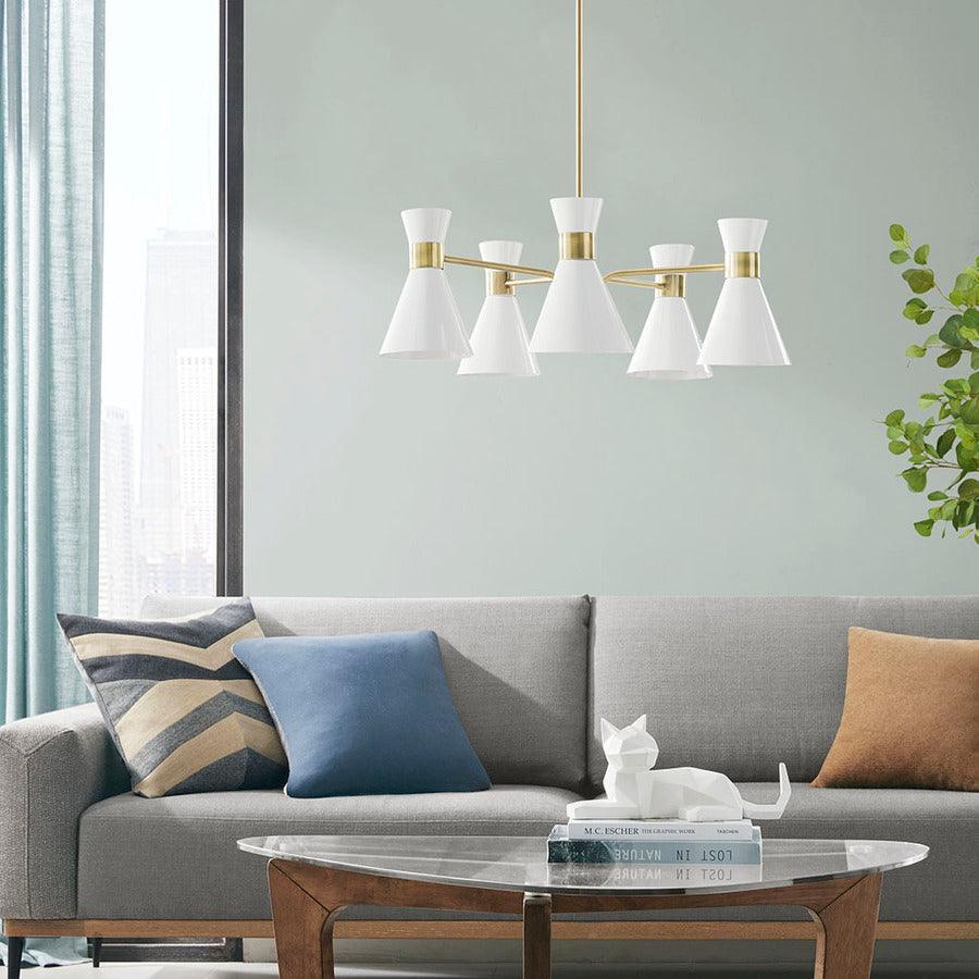 Olliix.com Ceiling Lights - Ezra 5-Light Adjustable Chandelier Antique Brass | White