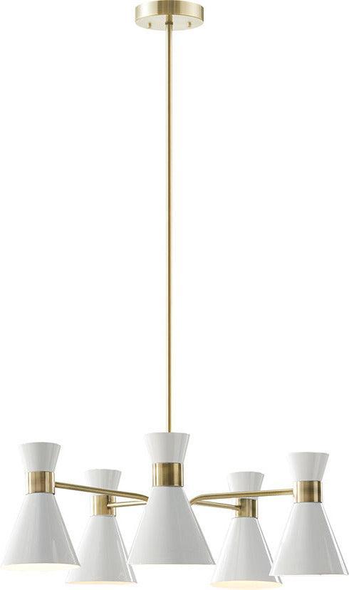 Olliix.com Ceiling Lights - Ezra 5-Light Adjustable Chandelier Antique Brass | White