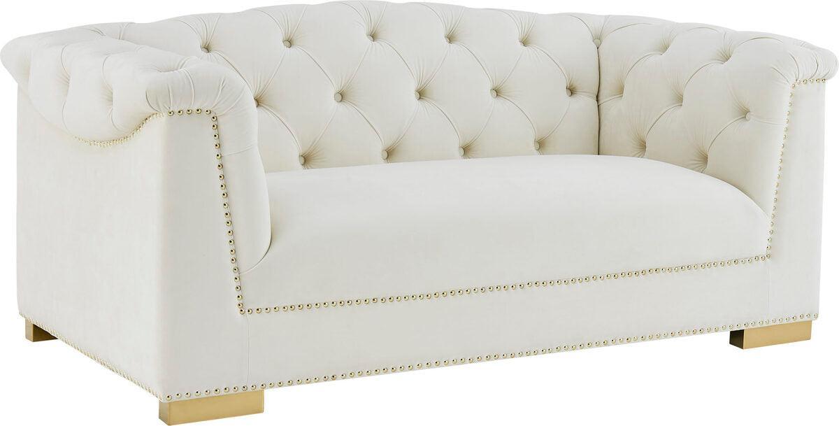 Tov Furniture Loveseats - FARAH CREAM VELVET LOVESEAT